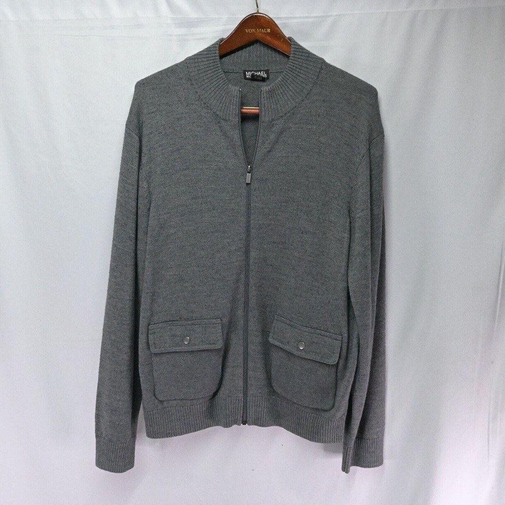 Michael Kors XL Gray Wool Full Zip Cardigan Sweater‎ Jacket